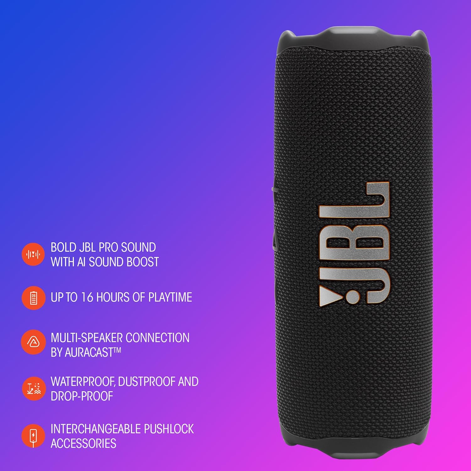 JBL Flip 7 - Portable Waterproof and Drop-Proof Speaker - Black