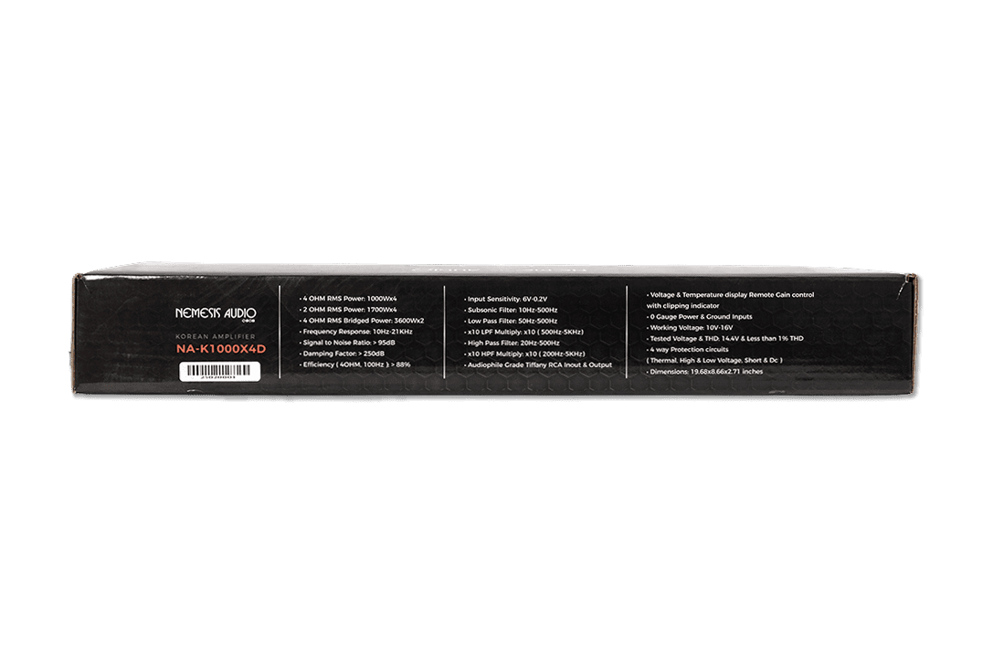 Nemesis Audio ~ NA-K1000X4D Korean made 4-channel amp. 1700W x4 @2-Ohm / 3600W x2 bridged, with advanced crossover controls.