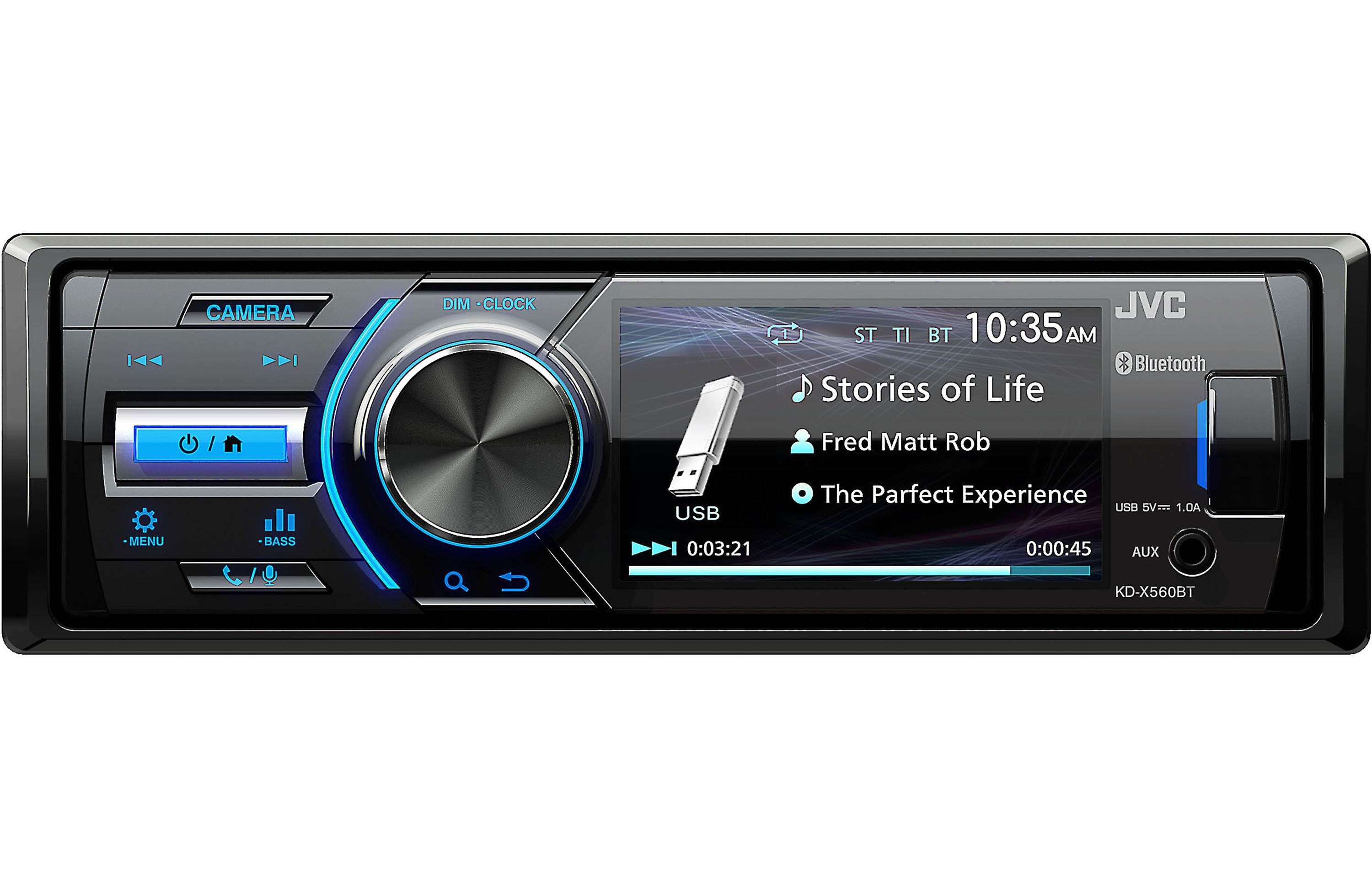 JVC KD-X560BT - Single Din Receiver - Bluetooth, USB, AM/FM, and Display with Backup Camera Input