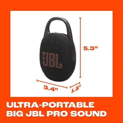 JBL Clip 5 - Ultra-Portable, Waterproof and Dustproof Bluetooth Speaker, Integrated Carabiner, Up to 12 Hours of Play, Made in Part with Recycled Materials - Black