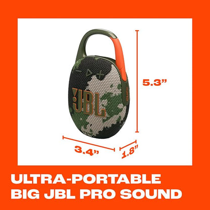 JBL Clip 5 - Ultra-Portable, Waterproof and Dustproof Bluetooth Speaker, Integrated Carabiner, Up to 12 Hours of Play, Made in Part with Recycled Materials - Squad