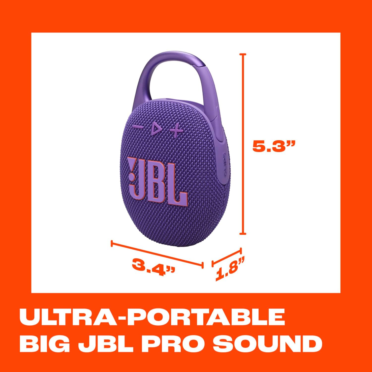JBL Clip 5 - Ultra-Portable, Waterproof and Dustproof Bluetooth Speaker, Integrated Carabiner, Up to 12 Hours of Play, Made in Part with Recycled Materials - Purple