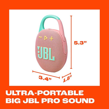 JBL Clip 5 - Ultra-Portable, Waterproof and Dustproof Bluetooth Speaker, Integrated Carabiner, Up to 12 Hours of Play, Made in Part with Recycled Materials - Pink