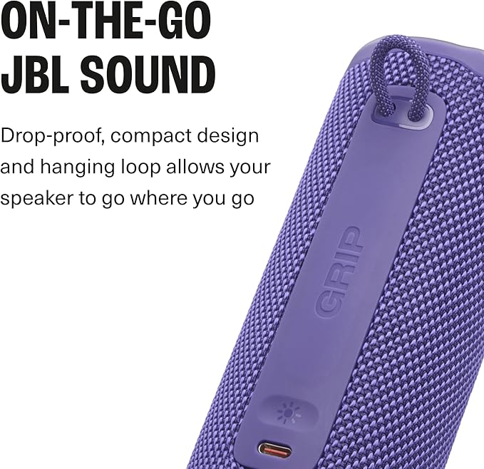 JBL Grip Compact portable Bluetooth speaker with bold JBL Pro Sound and ambient light - Purple