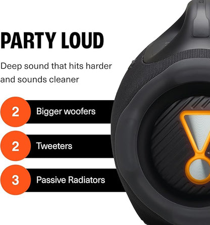 JBL Boombox 4 - Most Powerful Portable Waterproof Speaker with Massive Pro Sound, Up to 34 Hours of Playtime, & Multi-Speaker Connection by Auracast - Black