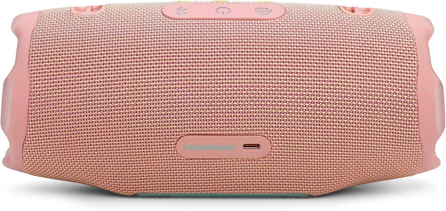 JBL Charge 6 - Portable Waterproof & Drop-Proof Bluetooth Speaker, Bold Pro Sound with AI Sound Boost, 28Hrs of Playtime, Built-in powerbank & Comes with a Sturdy/Removable Carrying Strap - Pink
