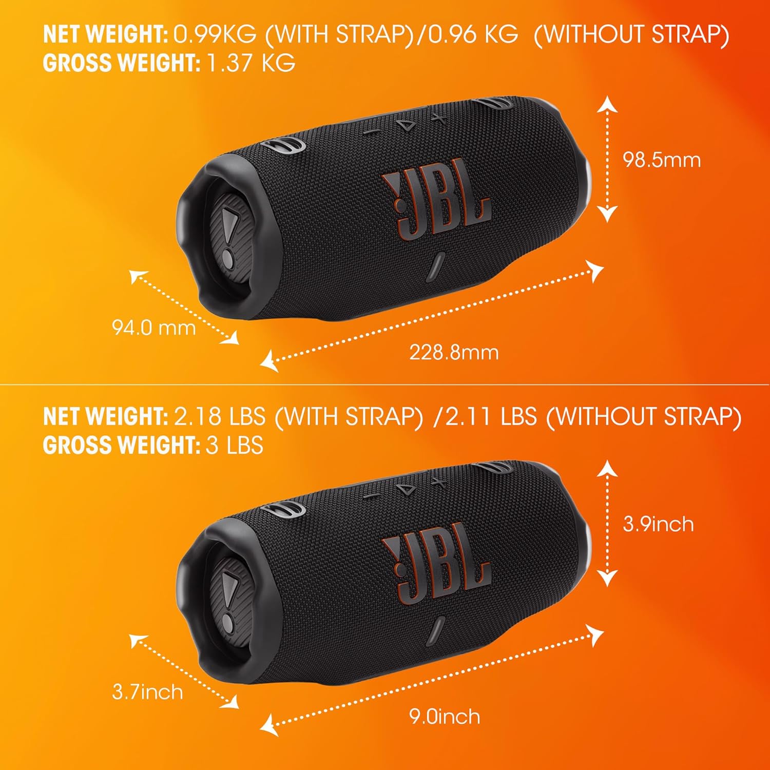 JBL Charge 6 - Portable Waterproof & Drop-Proof Bluetooth Speaker, Bold Pro Sound with AI Sound Boost, 28Hrs of Playtime, Built-in powerbank & Comes with a Sturdy/Removable Carrying Strap - Black