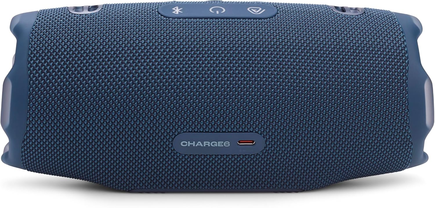 JBL Charge 6 - Portable Waterproof & Drop-Proof Bluetooth Speaker, Bold Pro Sound with AI Sound Boost, 28Hrs of Playtime, Built-in powerbank & Comes with a Sturdy/Removable Carrying Strap - Blue
