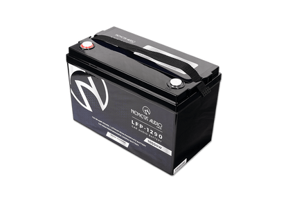 Nemesis Audio LFP-1290 12V 90Ah LiFePO4 battery with 10,000W rating. Heavy-duty lithium power for extreme systems.