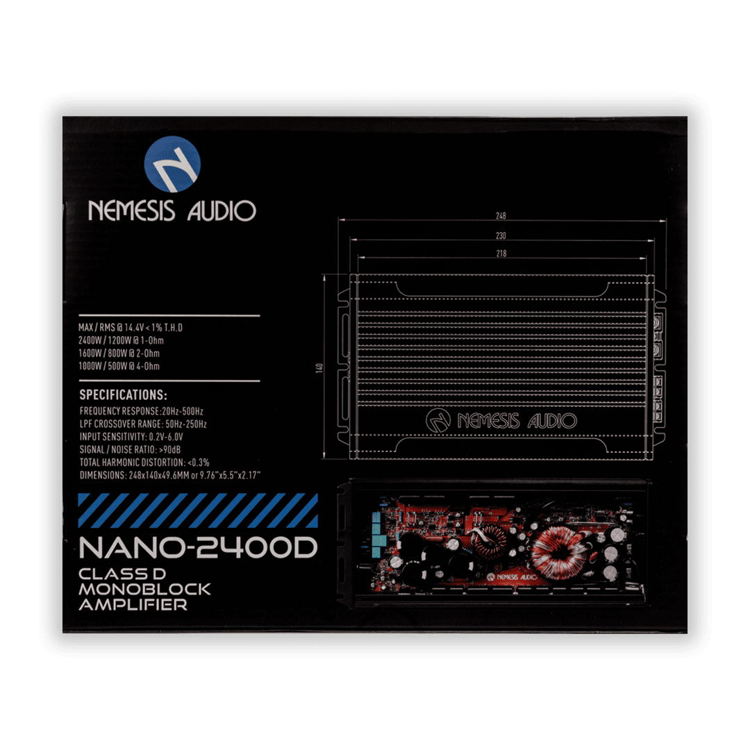 Nemesis Audio ~ NANO-2400D Class D Monoblock Car Amplifier 1200 Watts @ 1-Ohm