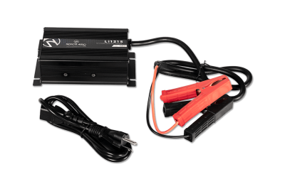 Nemesis Audio Li-1215 12V lithium charger with 15A capacity. Safe, efficient charging for Nemesis LiFePO4 batteries.