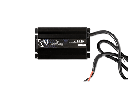 Nemesis Audio Li-1215 12V lithium charger with 15A capacity. Safe, efficient charging for Nemesis LiFePO4 batteries.
